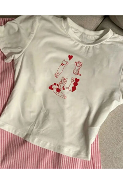 Toum Belt Boy Heart Cat Cropped Blouse