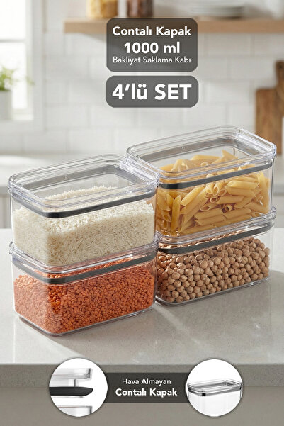 Meleni Home حاوية تخزين مستطيلة الشكل من بيور، 4 قطع - حاوية طعام شفافة محكمة...