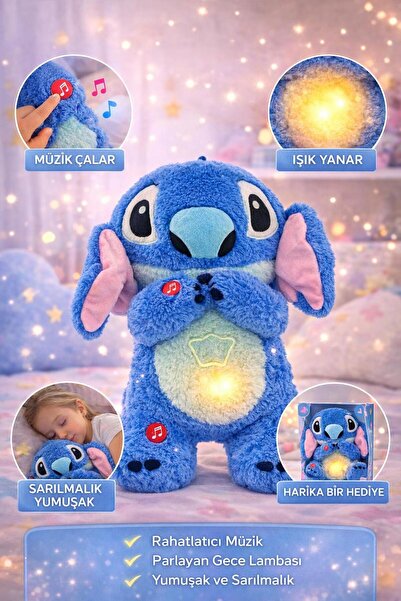 ZİVENTA 35Cm Nefes Alan Uyku Arkadaşı Stitch Sesli Işıklı Kulakları Hareketli...