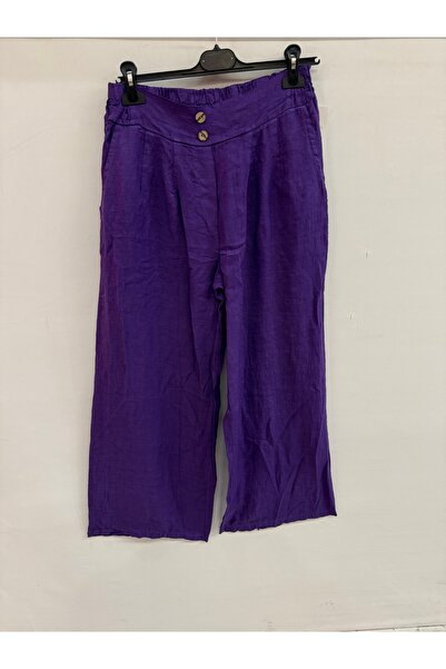 della moor Pantaloni de damă mov, italieni, cu talie elastică B wide-leg Casu...