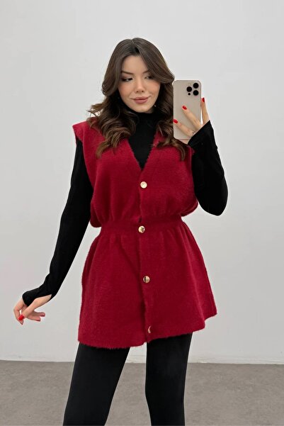 Yefrastore Detaliu cu nasturi roșii aurii pentru femei, moale vestă