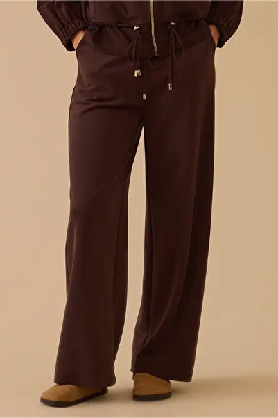 SEÇİL Women's Elastic Waist Pocketed Sweatpants - Brown