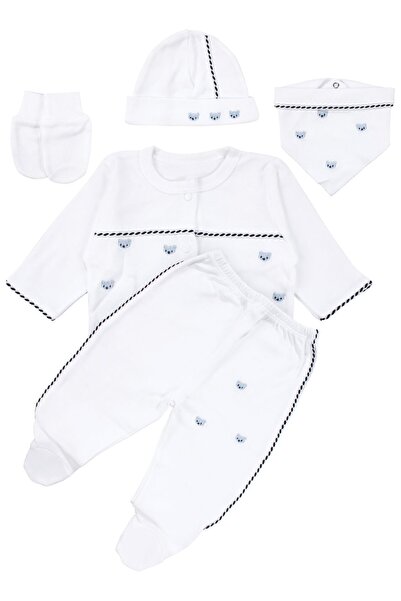 bebegen مجموعة خروج من المستشفى مكونة من مطرز قطع باللون الأبيض والأزرق من بي...