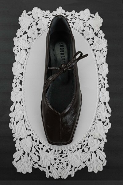 Shoeberry Women's Lunera Brown Skin Tie-Detail Ballet Flats