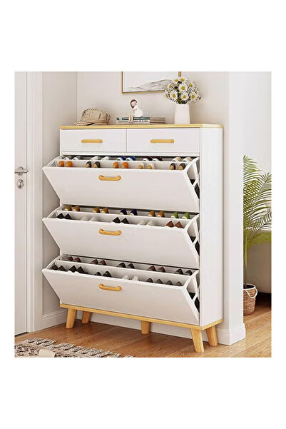 KEKE Entryway Shoe Cabinet Large Capacity Three Tier Shoe Storage with Two Rack