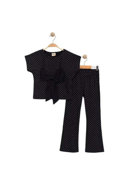 bebegen Set de 2 piese pentru fete, negru, cu paiete și fundă cu buline