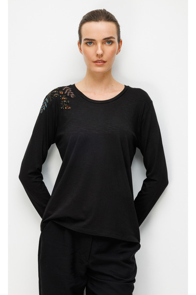 Desen Triko Γυναικεία μπλούζα με κέντημα στους ώμους, από χτενισμένο βαμβάκι,...