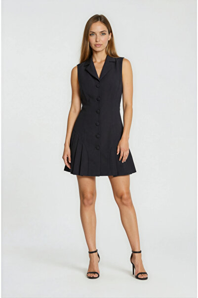 Spazio Ceket Yaka Düğme Detaylı Mini Elbise SİYAH
