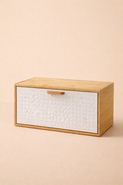 MİS KİTCHEN Bamboo Bread Box Metal Lid Bread Cabinet Double Opening Lid Bread...