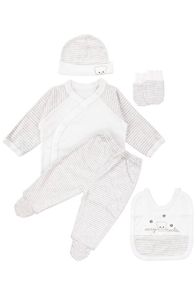 bebegen Unisex Ecru Very Cute Embroidered 5 Piece Organic Hospital Discharge Set