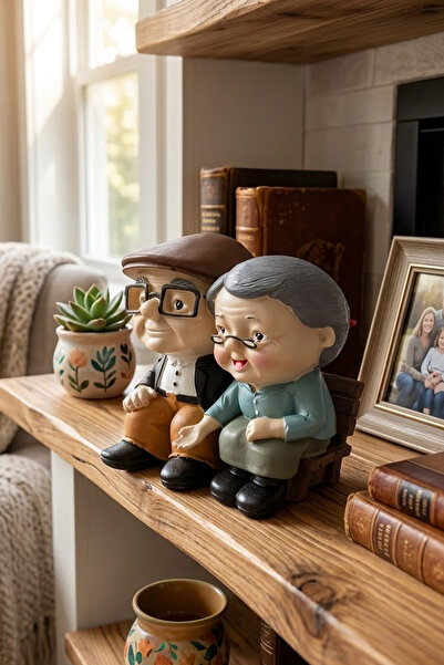 Onetick Sevimli Yaşlı Çift Biblo – Romantik Dede Nine Figürü Dekoratif Ev | M...