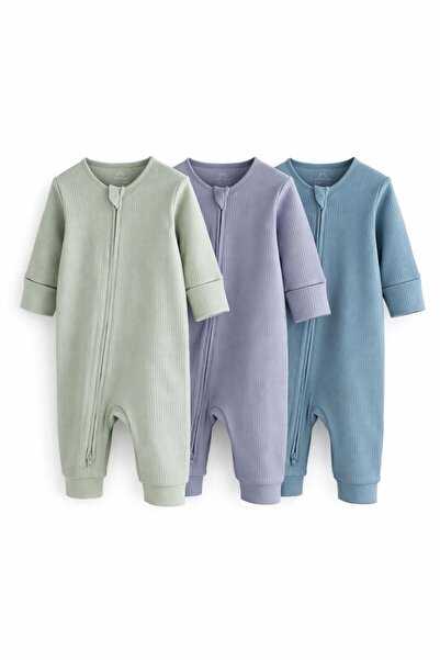 Next Baby Set of Cotton Blue Footless 3-Piece Jumpsuits
