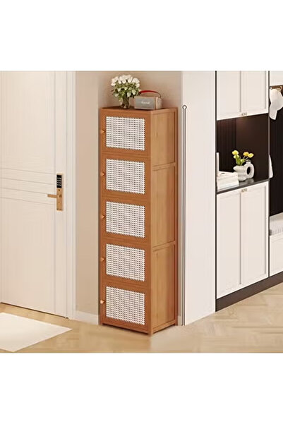 KEKE خزانة أحذية من بامبو مع درج منسوج ، منظم مدخل مدمج لزوجين من الأحذية، سه...