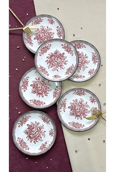 ers erbaşlar Antique Burgundy 6-Piece Luxury Dessert Plate Set