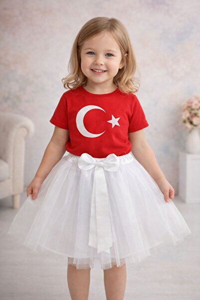 Lunas tekstil 23 Nisan Özel Fiyonk DetaylıTütü Kız Çocuk Eteği.