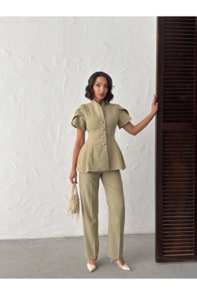 Maxi modena Gold Button Detailed Peplum Cut Stylish Women's Suit
