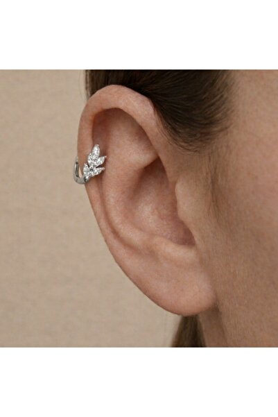 alysa jewelry Cerrahi Çelik Yaprak Zirkon Taşlı Halka Piercing 8mm