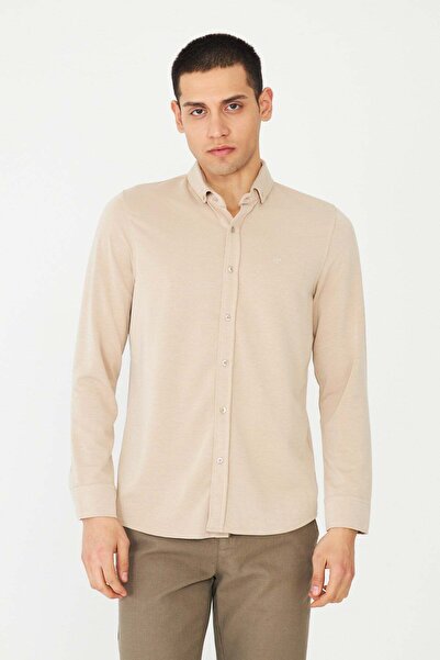 White Stone Beige Men's Shirt Long Sleeve Stylish Shirt