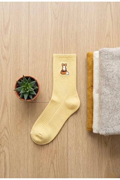 Çorap Çarşı Tilki Nakışlı Bambu Soket Çorap