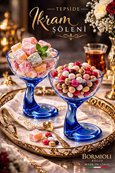 MADAME LUDA Bormioli Rocco Jerba Cam Şekerlik 350 ML – Mavi Ayaklı Lokumluk v...