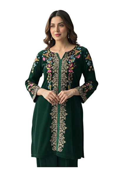 MYSMAR Green Velvet Top Plazzo - HRT7039- Green