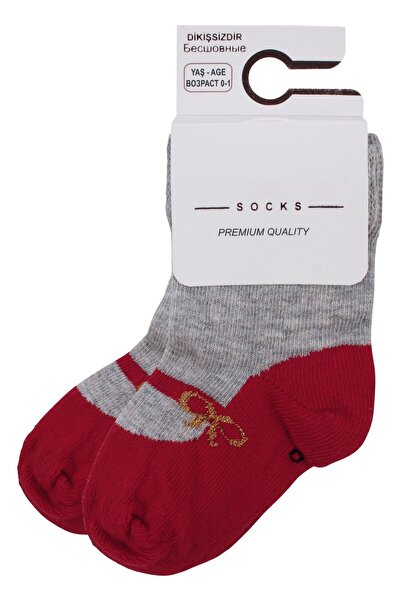 bebegen جوارب للفتيات الصغيرات باللون الرمادي والأحمر حذاء مسطح منقوش من 0-12...