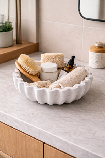 Soul Stone Atelier Decorative Wavy Stone Bowl (Gray Color with Marble Effect)