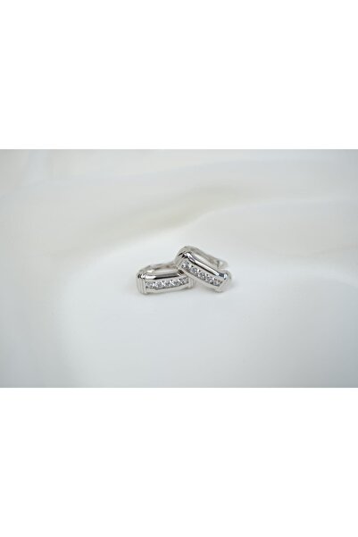 ATELİER TUĞBA Kp282 Zircon Stone Silver Minimal Earrings (Length 16 mm)