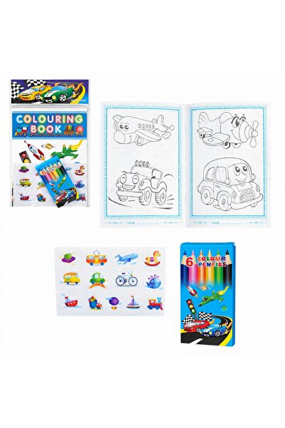 Bsr Set carte de colorat+creioane+stickere, diferite modele, 20x13 cm