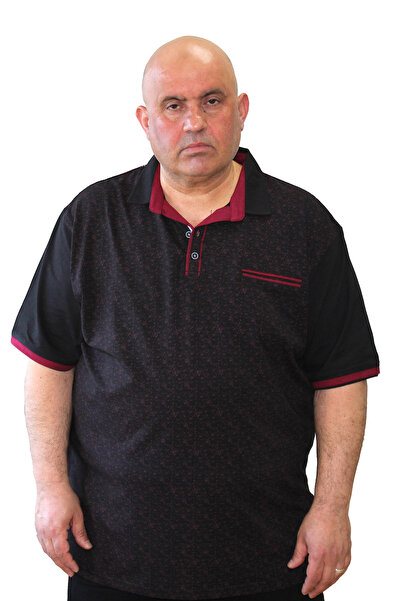 Ramon Miele Men's Large Size Patterned Fabric Polo Collar T-Shirt