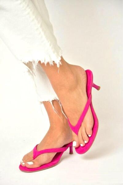 Fox Shoes Y518342802 Fuchsia Suede Flip Flop Short Heels Women Slipper