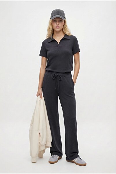 Ritnice Women's Nadia Modal Touch Polo Collar Waist Elastic Pocketed Anthraci...