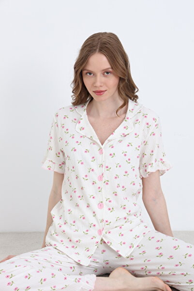 ELİTOL Bürümcük din material subțire Set de pijamale pentru femei cu mâneci s...