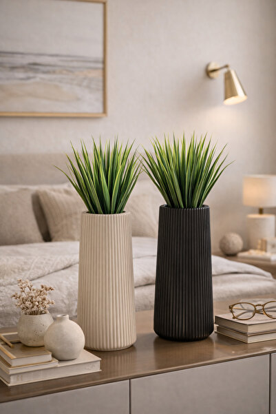 Binbirreyon Set 2 vaze cu flori artificiale din iarbă 32cm Negru Gri ME155