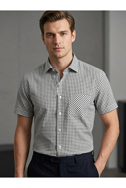 SÜVARİ Κλασικό πουκάμισο Dad Cut Με τσέπες Με σχέδιο με κοντά μανίκια σε μαύρ...