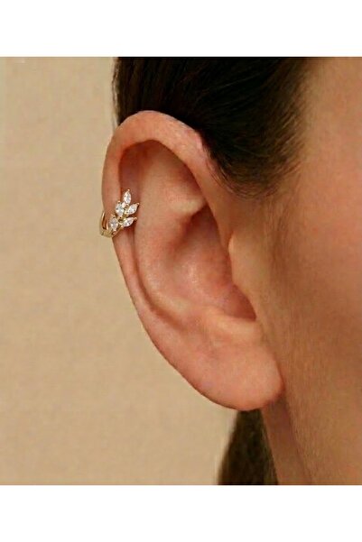 alysa jewelry Cerrahi Çelik Yaprak Zirkon Taşlı Halka Piercing 8mm