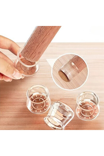 Cocoloco Home 24 Adet Keçeli Şeffaf Silikon Sandalye Ayak Koruyucu Seti Sessi...
