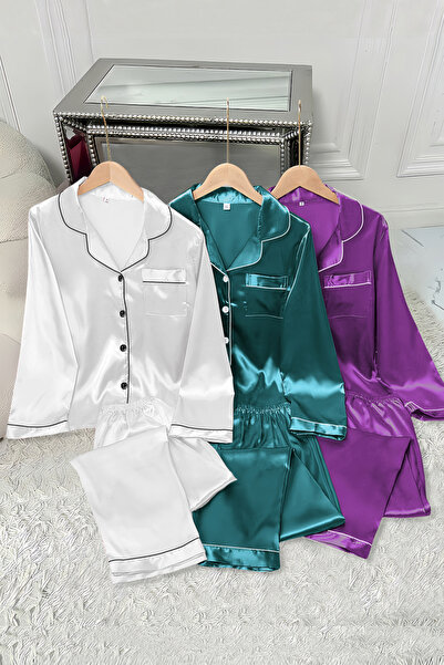 Sweet Dream 6 Pcs Silk Satin Pajama Set for Women Long Shirts and Pants Sleep...