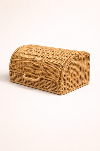 MİS KİTCHEN Wicker Rattan Bread Box with Lid Bread Storage Basket Bread Box