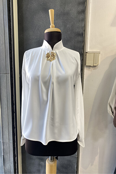 PERA MODA Κομψό πουκάμισο-μπλούζα με λεπτομέρεια από χρυσή καρφίτσα