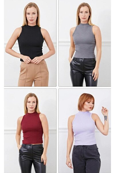 LASEL 4-Pack of Corded Fabric Turtleneck Bodysuits