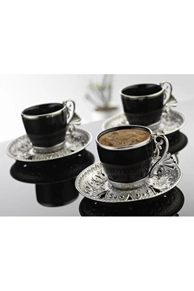 busem hediyelik LAL ELEGANCE KAHVE FİNCANI SETİ SİYAH-GÜMÜŞ RENK SAMARRA