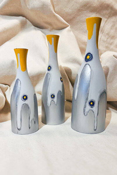 pinaart Decorative Wooden Vase Flower Pot 3 Pieces Size 20cm 18cm 15cm