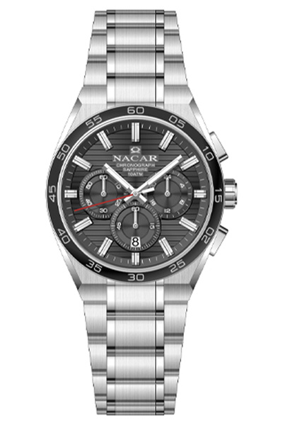 Nacar Sapphire Glass Sports Silver - Black Men's Watch Nc08-29420704-Abm