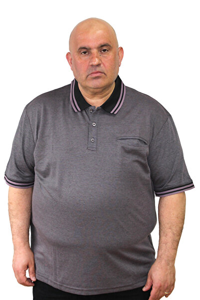 Ramon Miele Men's Plus Size Double Striped Knitwear Polo Collar T-Shirt