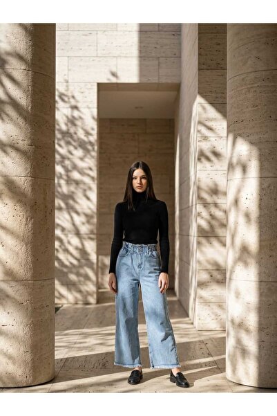 moda camiya Ελαστική μέση, ψηλόμεσο, φαρδύ τελείωμα πόδιου, Με φούντες Μπλε γ...