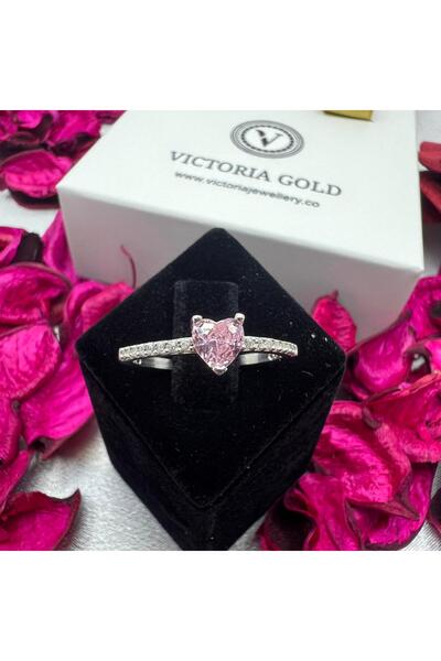 Victoria 925 Ayar Gümüş Pembe Kalp Taşlı Yüzük – Zirkon Detaylı Zarif Kadın Y...