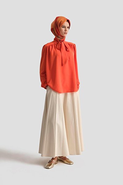 Armine TREND Boyun Kurdele Desenli Tunik-Turuncu 25YT303