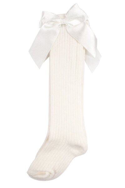 bebegen Girl's Ecru Ribbon Bow Knee Socks
