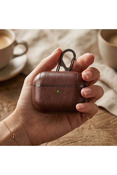 CaseOnn Apple AirPods Pro 3 Case with Hook Luxury Leather Look Dark Brown